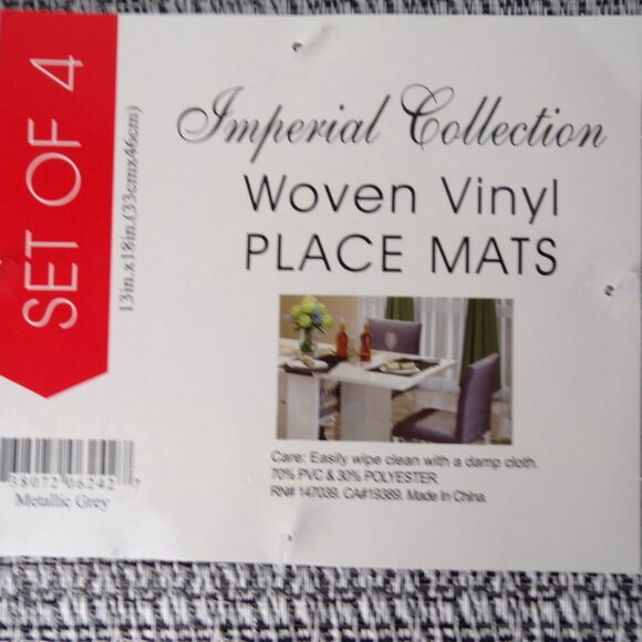 Imperial Collection Woven Vinyl Placemats Set of 4 Metallic Gray - Picture 4 of 7